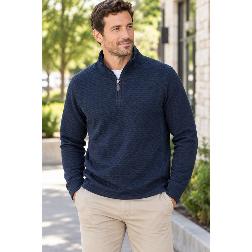 J.Crew Mens Quilted Half-Zip Pullover Navy Blue Size M NWT